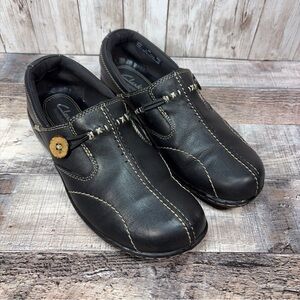 Clarks Bendables Women’s Black Leather Slip On Shoes Size 6M